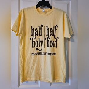 Half Hood, Half Holy Tee, New, Medium, Yellow, 100% Cotton